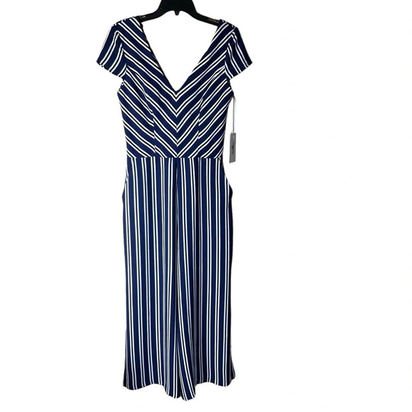 Amanda Uprichard Jumpsuit Navy Stripped SIZE L - Picture 3 of 14